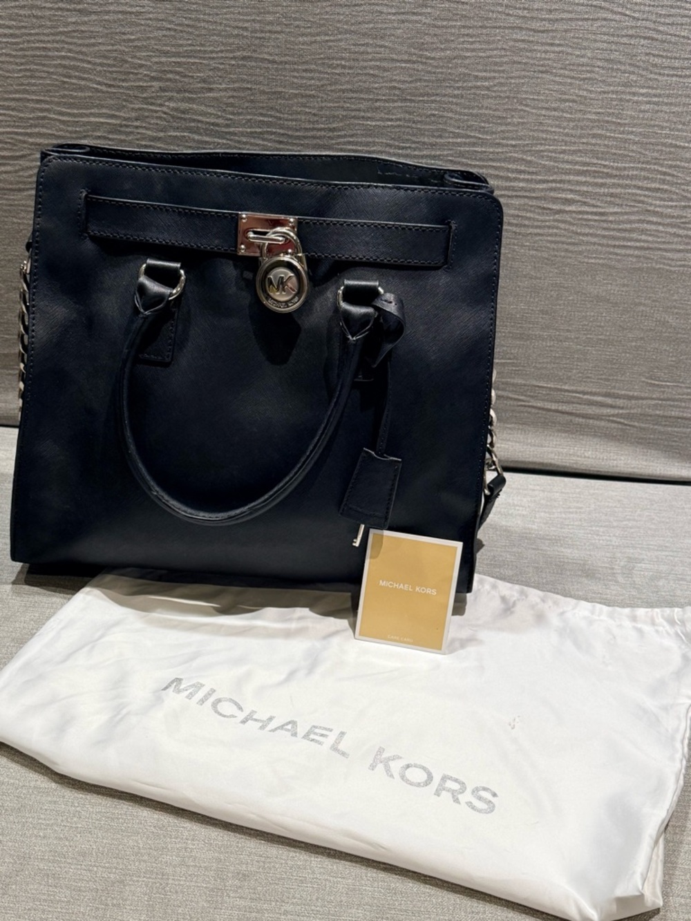 Michael Kors Black Leather Satchel with Silver Hardware